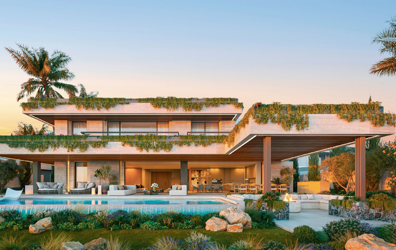 Architectural rendering of The Sky Marbella villa with private pool and landscaped terraces — La Quinta
